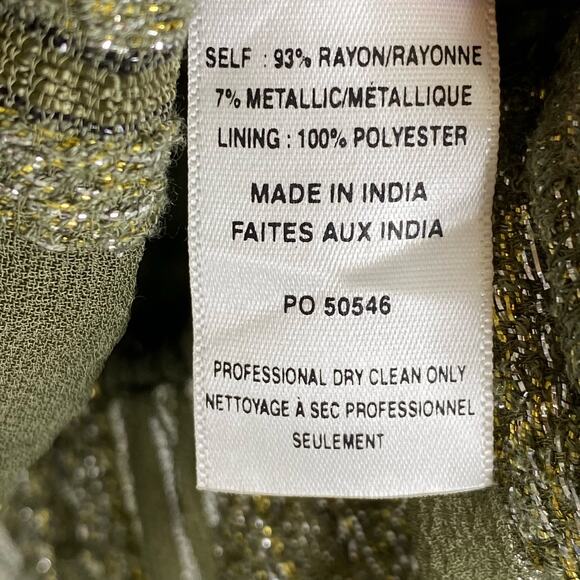 MISA Los Angeles Sedona Ruffle Blouse Womens XS Olive Green Metallic Gold Stripe - Picture 8 of 9